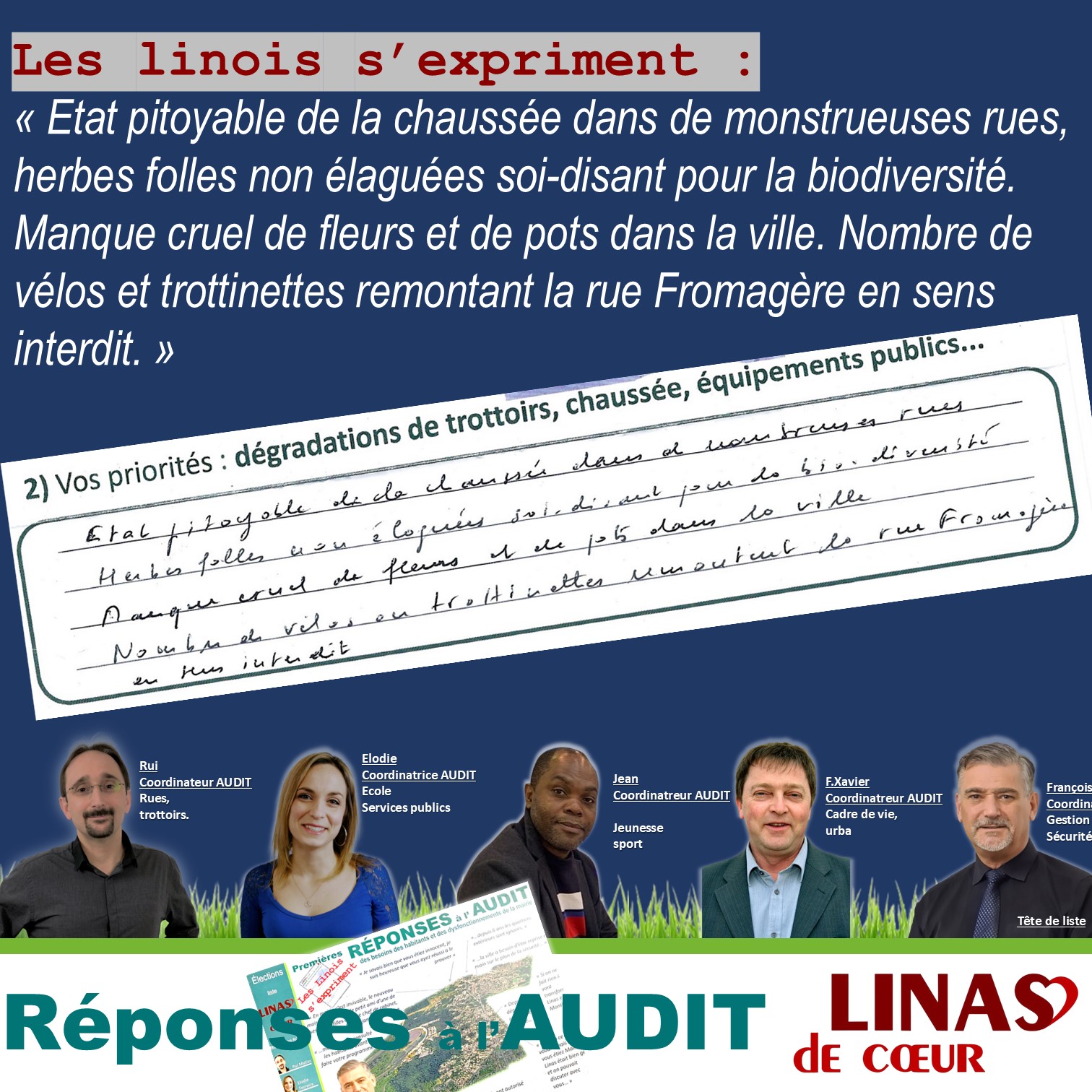 Etat pitoyable de la chaussée dans de monstrueuses rues, herbes folles non élaguées soi-disant pour la biodiversité.   Manque cruel de fleurs et de pots dans la ville. Nombre de vélos et trottinettes remontant la rue Fromagère en sens interdit.